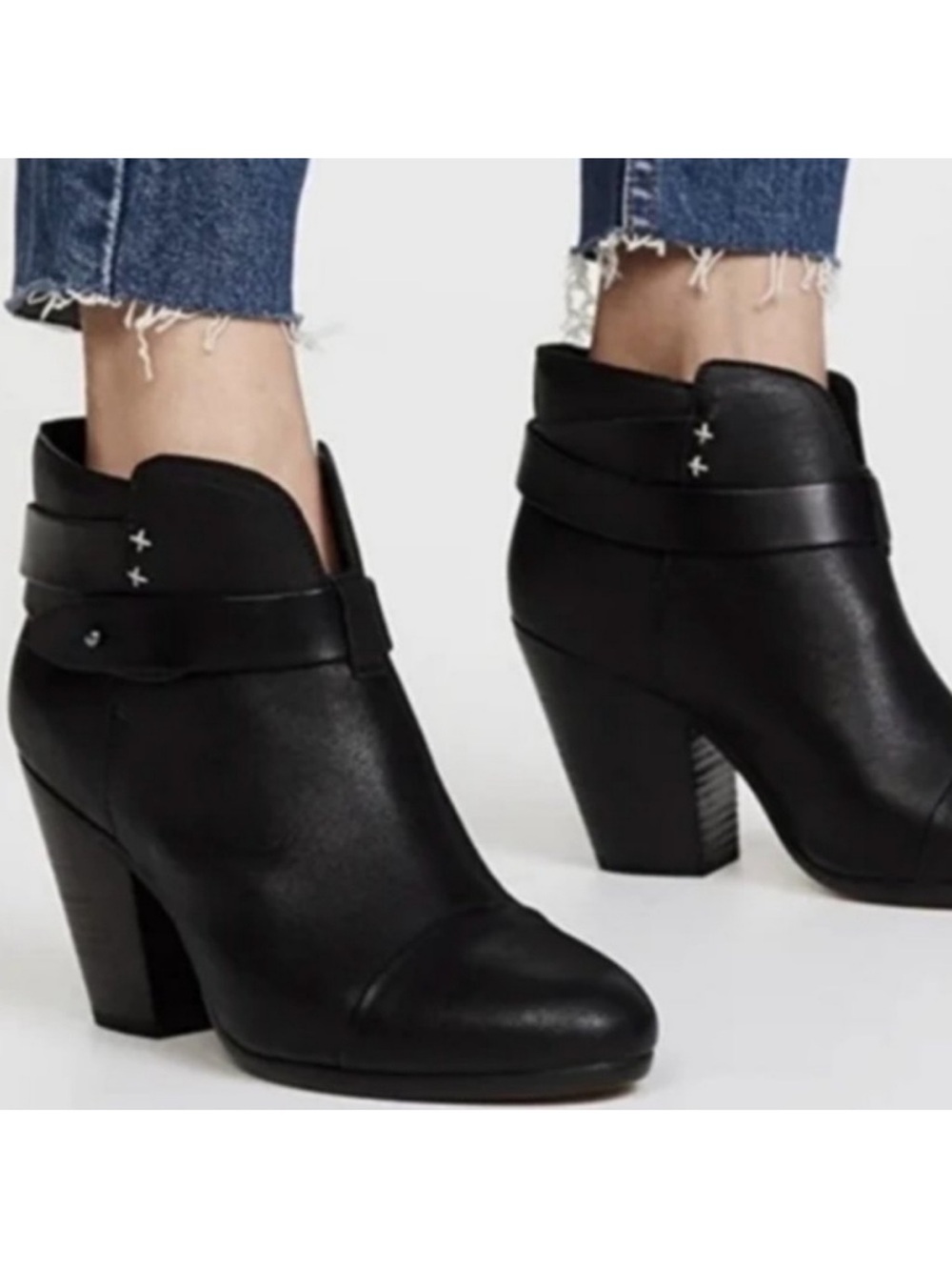 rag & bone Black Leather Ankle Booties with Strap Detail - Harrow Boot